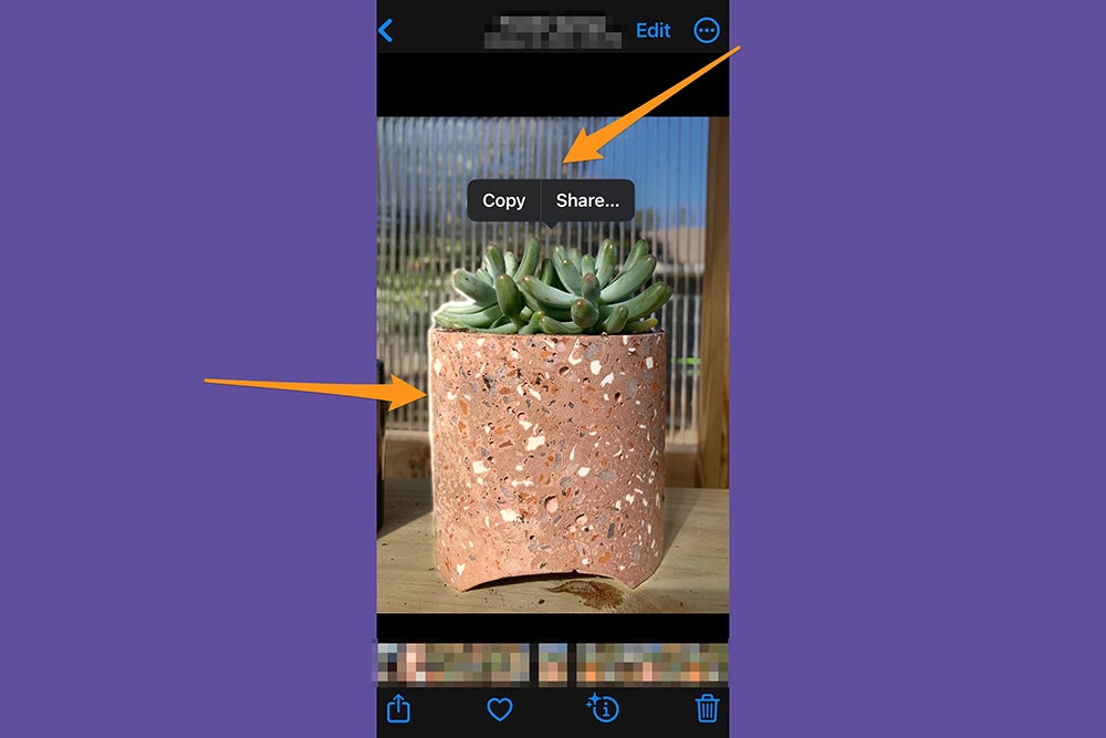 The iPhone Photos app in editing mode, showing how to remove the subject from a photo.