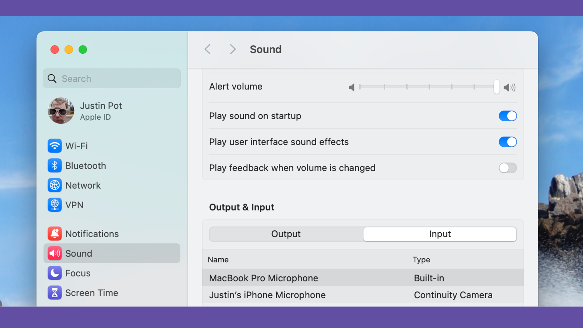 Mac audio input settings showing how to setup an iPhone as a microphone.  